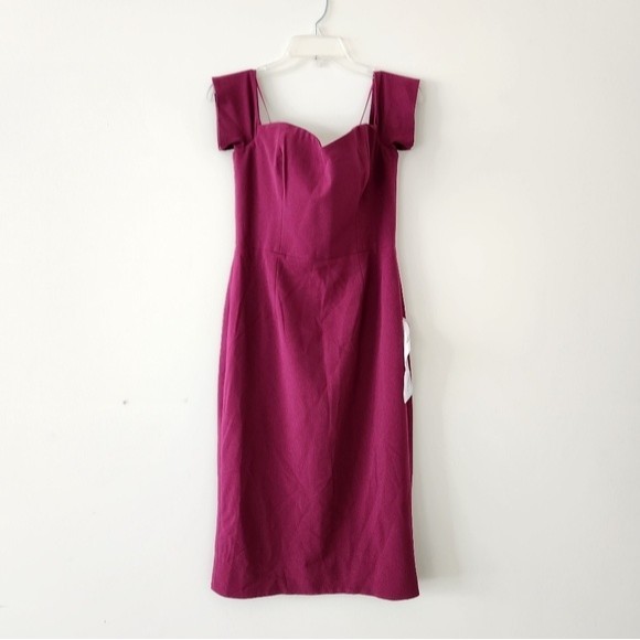 Dress the Population Bailey Off the Shoulder Sheath Midi Dress Magenta Medium - Picture 3 of 5